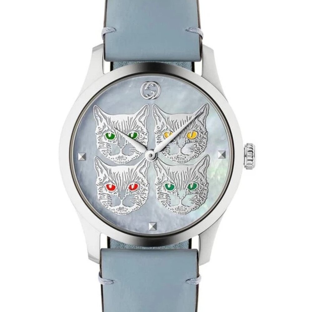 GUCCI LIMITED EDITION VERY RARE, Feline Heads, Mother-of-Pearl Dial Ladies Watch - Picture 2 of 9